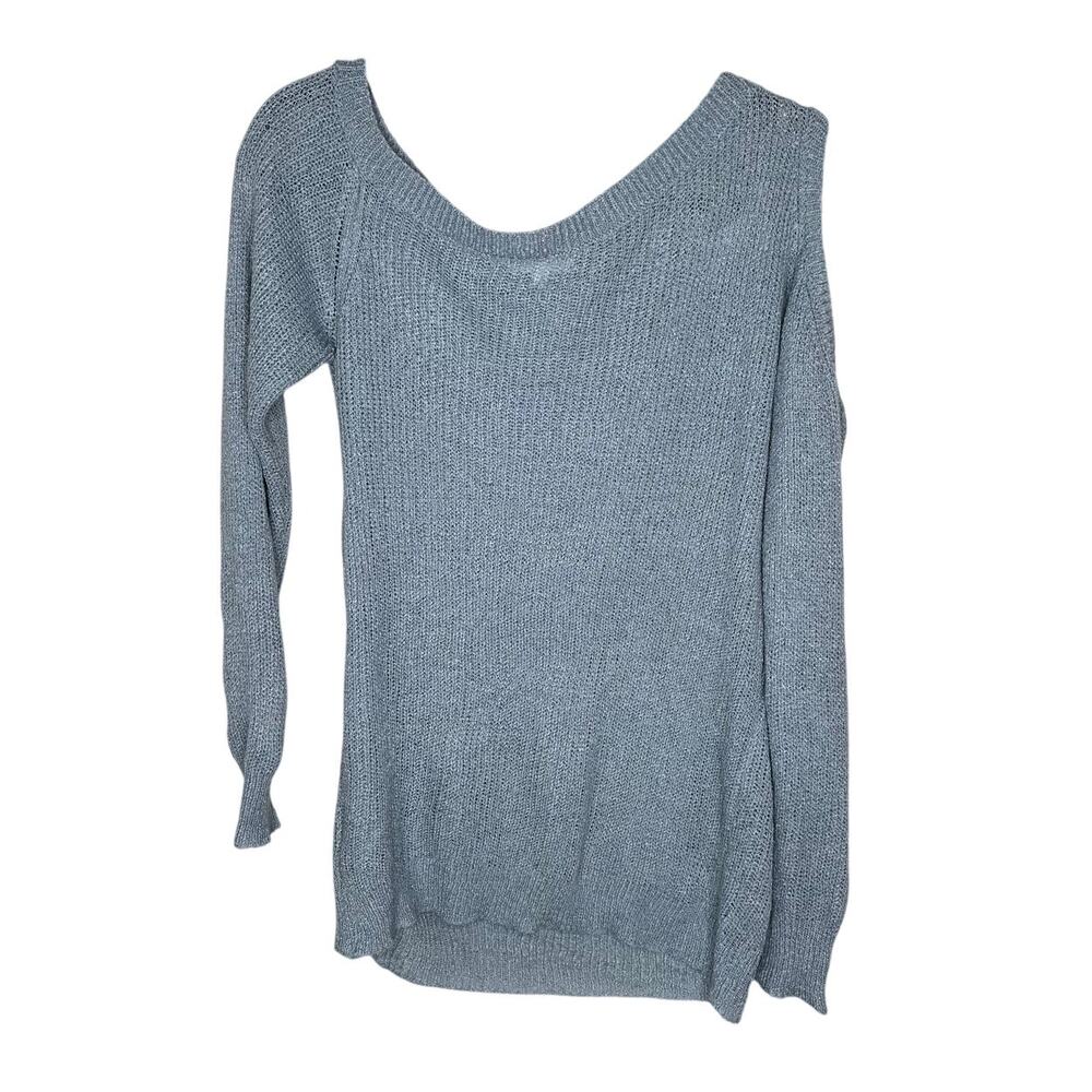 Better Be Blue Cold Shoulder Boat Neck Sweater Women's S Knit Soft Coastal Cozy